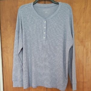 American Eagle Outfitters Light Blue Ribbed SOFT Top / Henley / Blouse Large